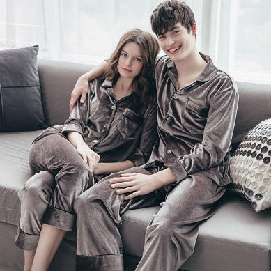 Couple Gold Velvet Long Sleeve Pajamas - MAXIME