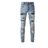 Stretch Retro Ripped Diamond Jeans - MAXIME