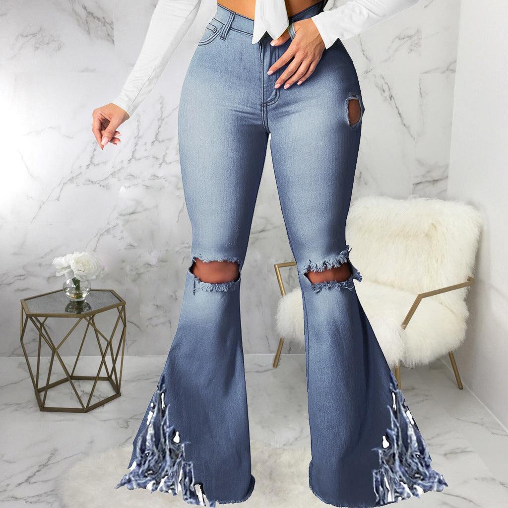 Wide Leg Jeans With Holes In The Knee - MAXIME