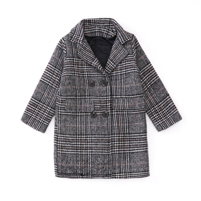 Gray plaid houndstooth coat for girls - MAXIME