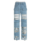 Beggar Wind Hole Raw Hem Jeans Female - MAXIME