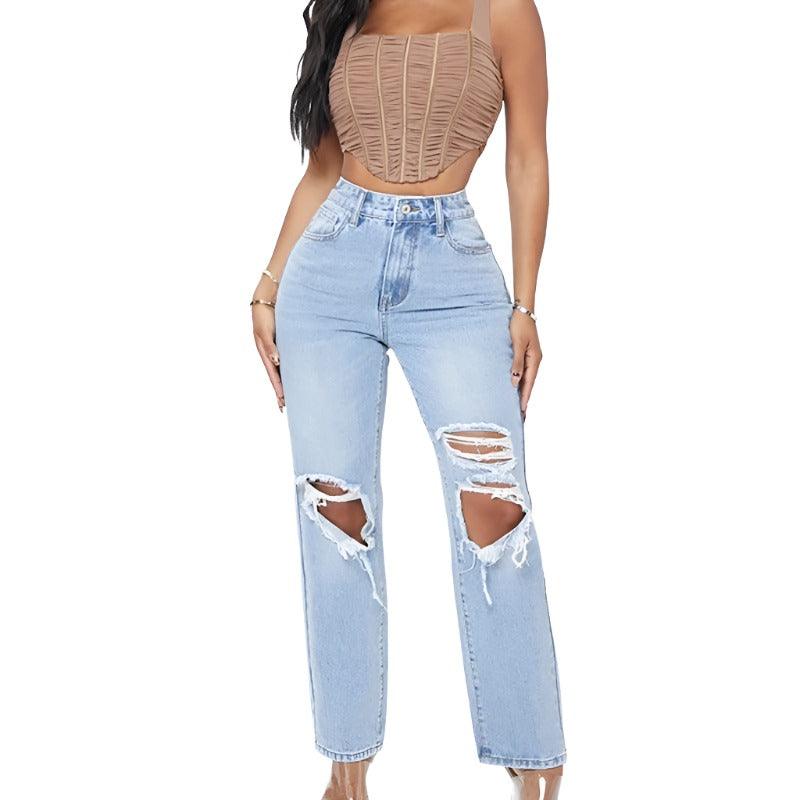 Fashionable High Waist Washed Jeans - MAXIME