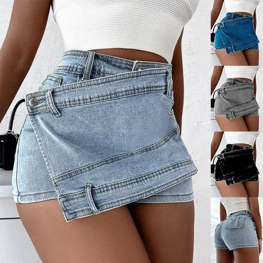 Denim Skinny Mini Skorts Skirt - MAXIME