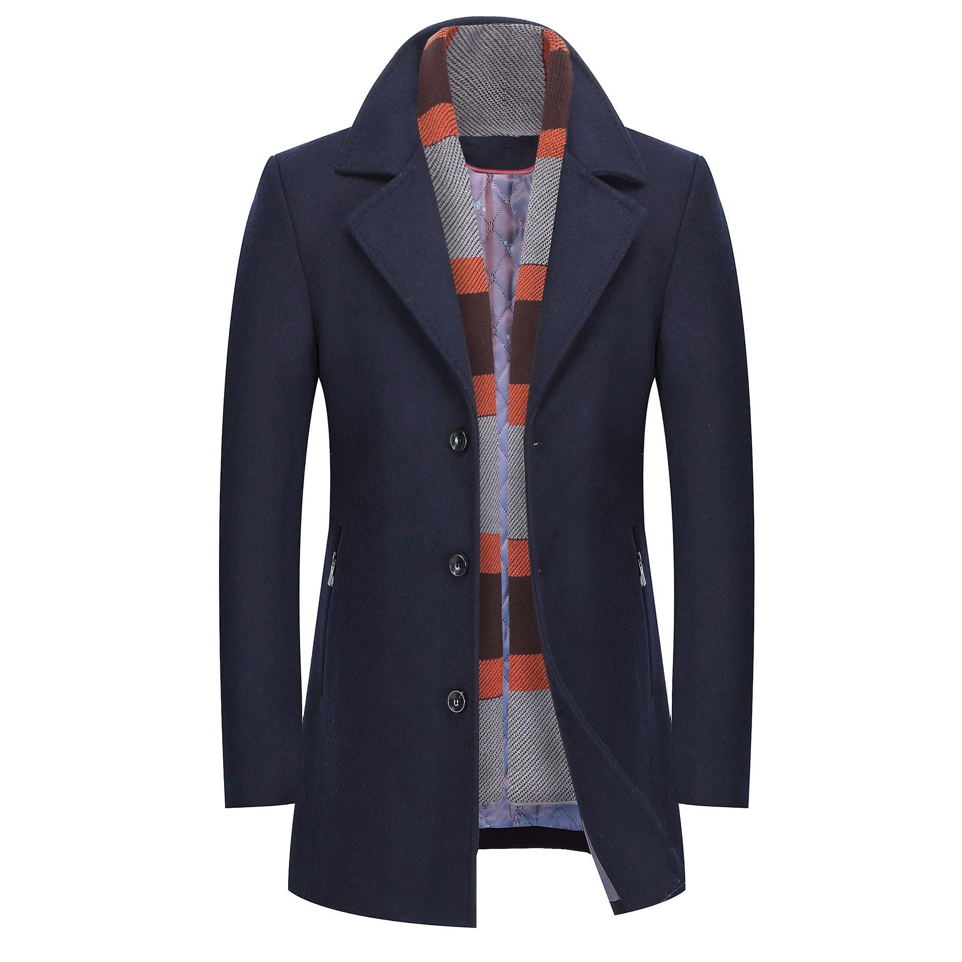 MAXIME scarf collar woolen men's long coat - MAXIME