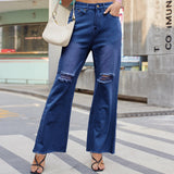 Denim Wide Leg Trousers Ripped Skinny Jeans - MAXIME