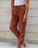 Maxime High Waist Elastic Waist Cotton Casual Pants - MAXIME