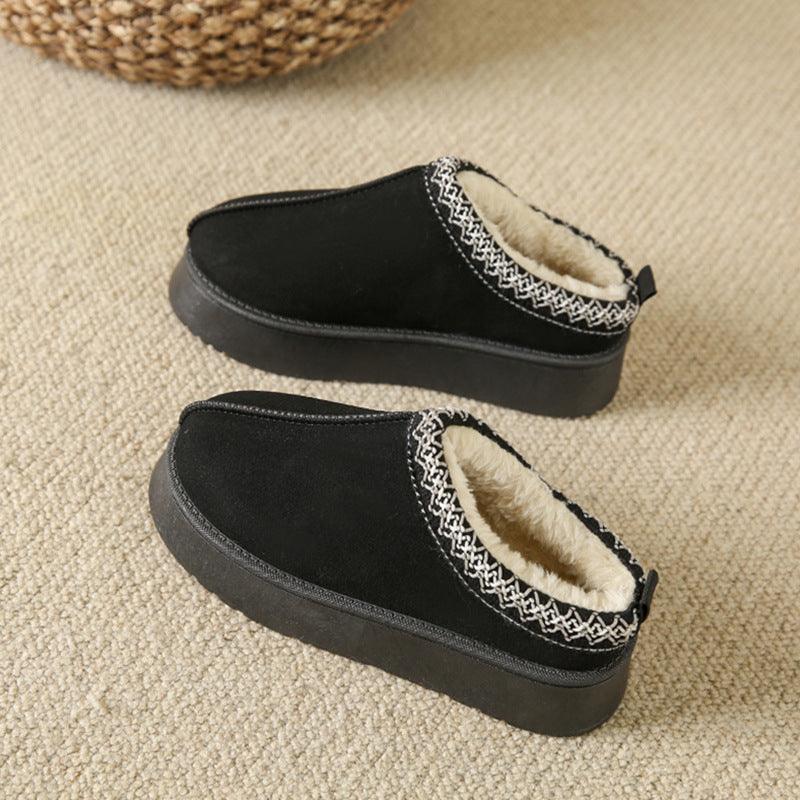 Baotou Plush Half Slippers Home Snow Boots Women's Fleece Warm Thick Bottom Cotton Shoes Ankle Flats - MAXIME