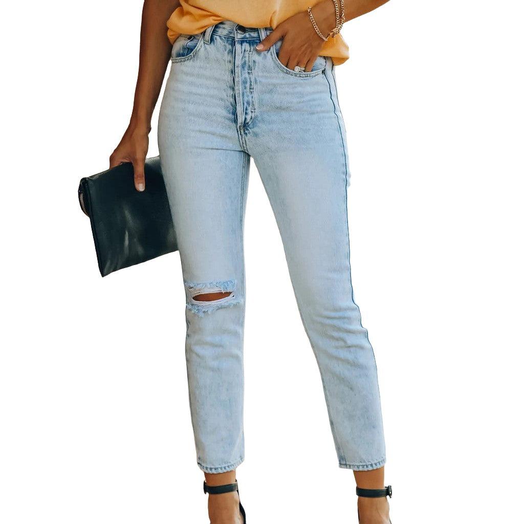 Denim Ripped Ankle-length Casual Pants - MAXIME