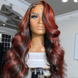 Lace Frontal Burgundy Highlight 13X4 4x4 Closure Wigs - MAXIME