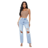 Fashionable High Waist Washed Jeans - MAXIME