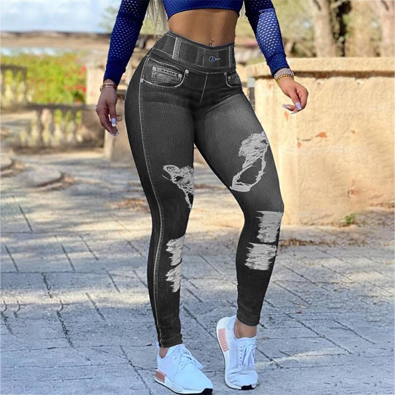 Ladies Stretch Faux Denim Leggings - MAXIME