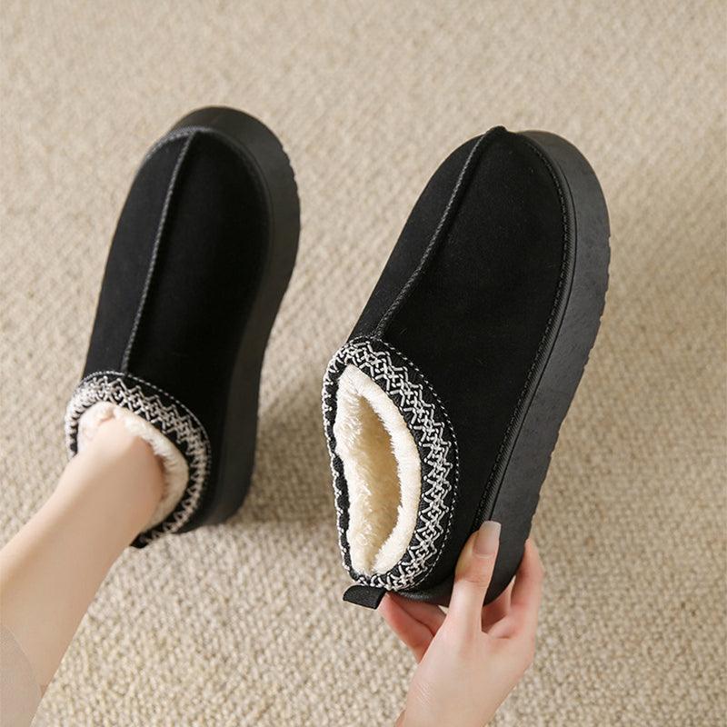 Baotou Plush Half Slippers Home Snow Boots Women's Fleece Warm Thick Bottom Cotton Shoes Ankle Flats - MAXIME