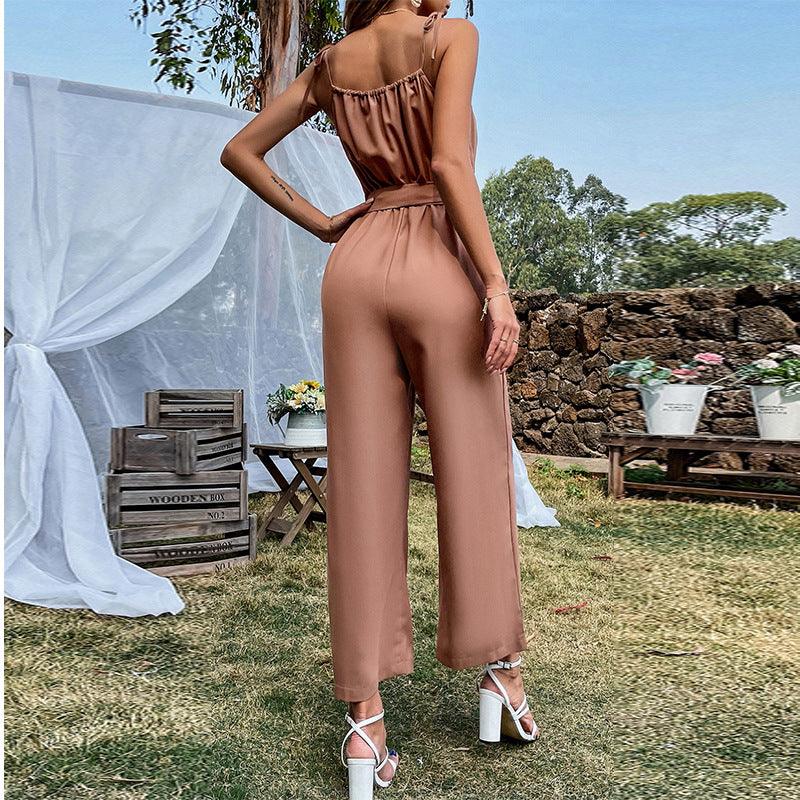 Sexy Cutout Belt Sling Wide-Leg Jumpsuit - MAXIME