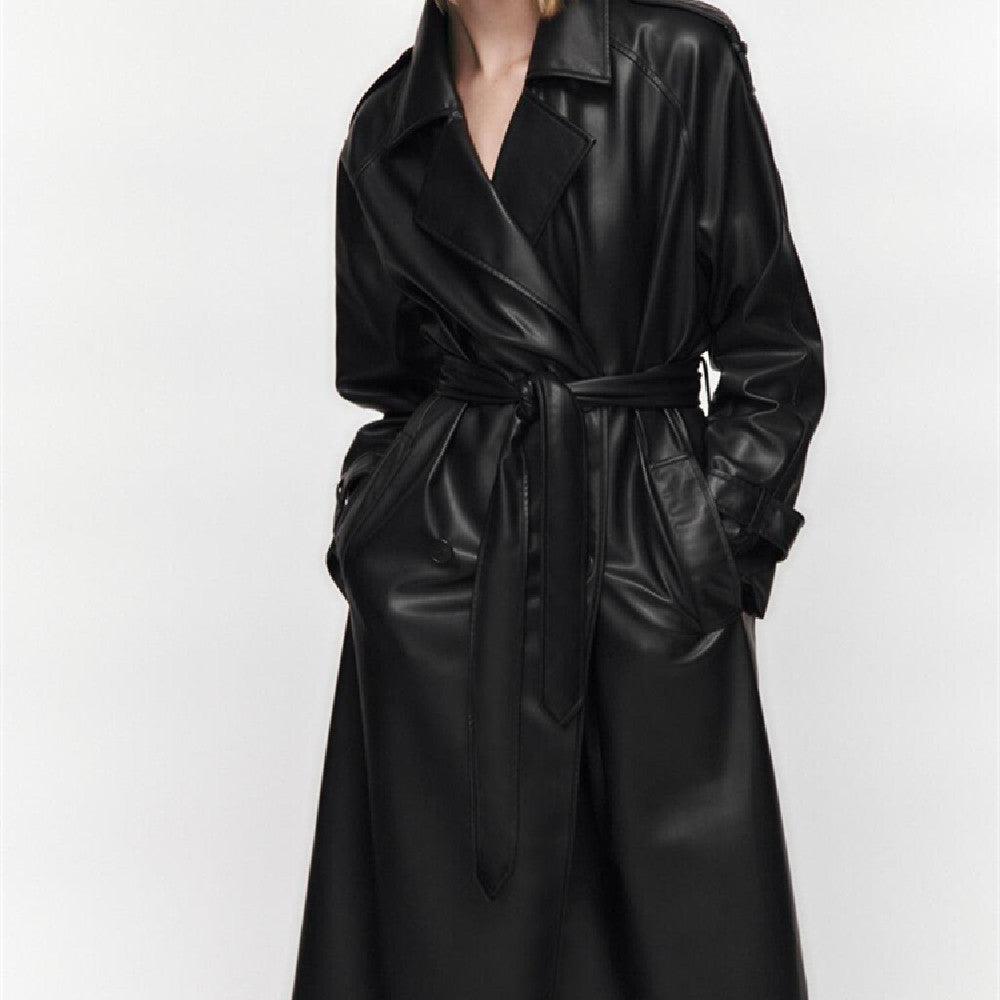 Women's Fit With Belt Leather Trench Coat - MAXIME