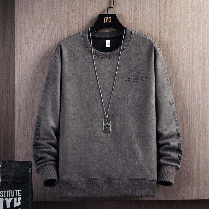 Trendy Casual Suede Round Neck Sweater For Men - MAXIME