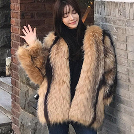 Artificial Fox Fur Marbled Fur Coat - MAXIME