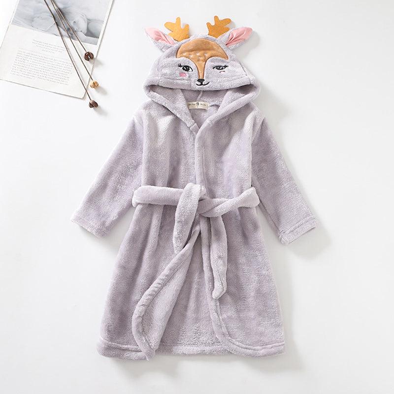 Girls Cartoon Hooded Flannel Lace-up Bathrobe - MAXIME