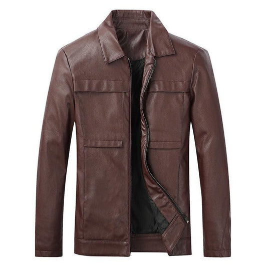 Leather Slim Lapel Casual Leather Jacket - MAXIME