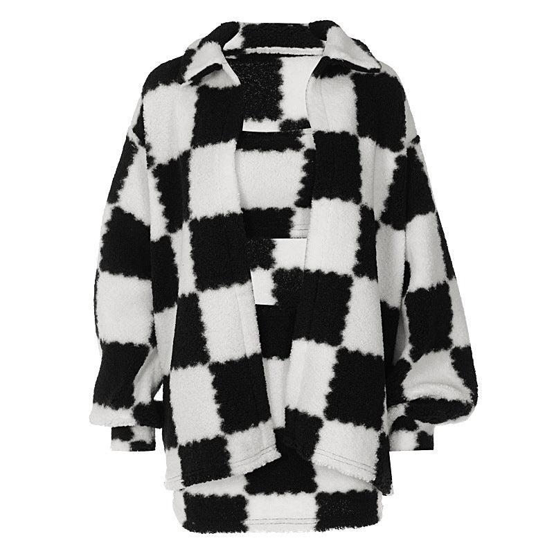 Maxime Black And White Plaid Thickened Coat - MAXIME