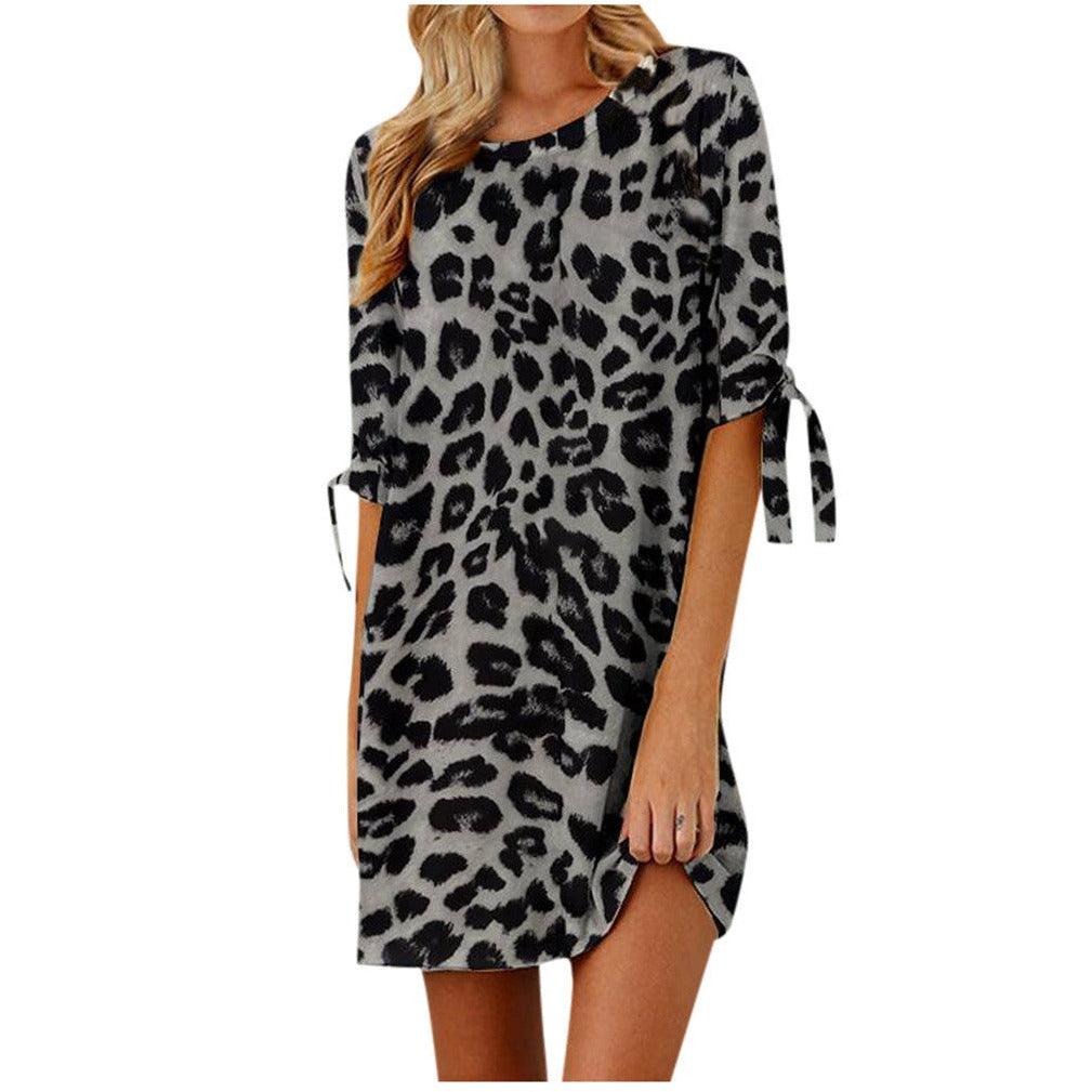 Maxime Leopard Print Round Neck Dress - MAXIME