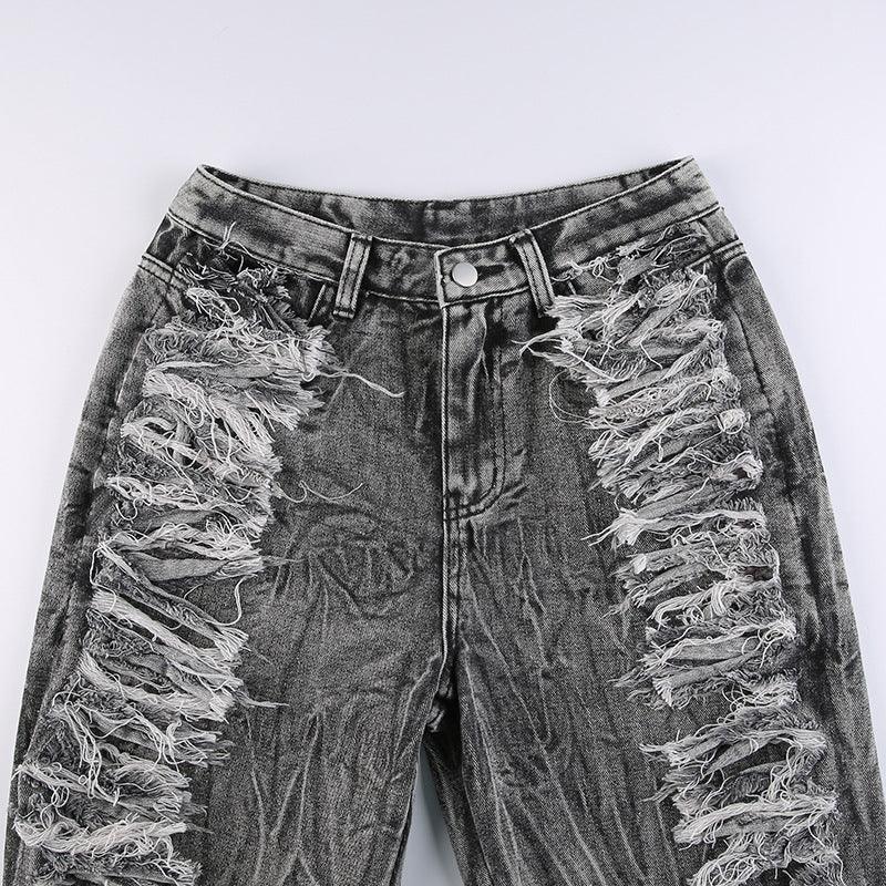 Ladies Gray Raw Edge Tie-Dye Jeans - MAXIME