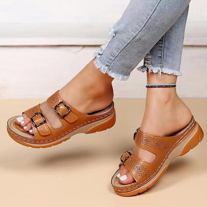 Double Buckle Slippers Women - MAXIME