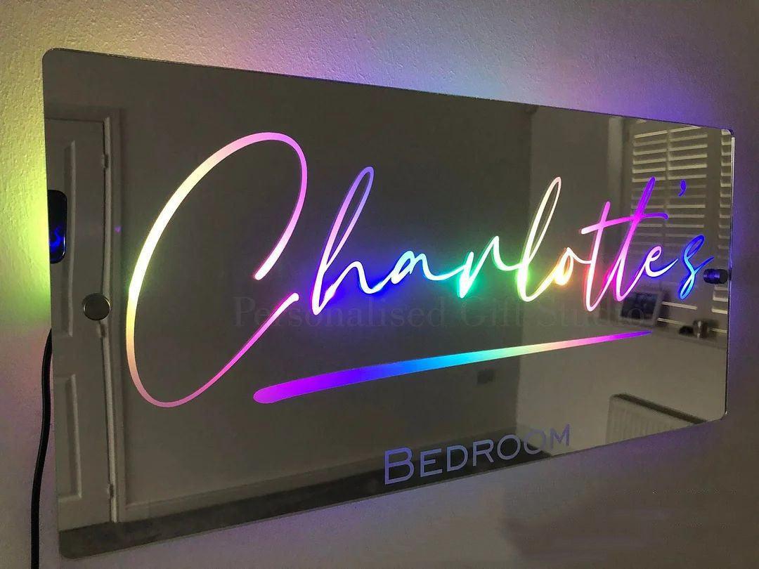 Personalized Name Mirror Light For Bedroom LED Light Up Mirror For Wall Custom Photo - MAXIME