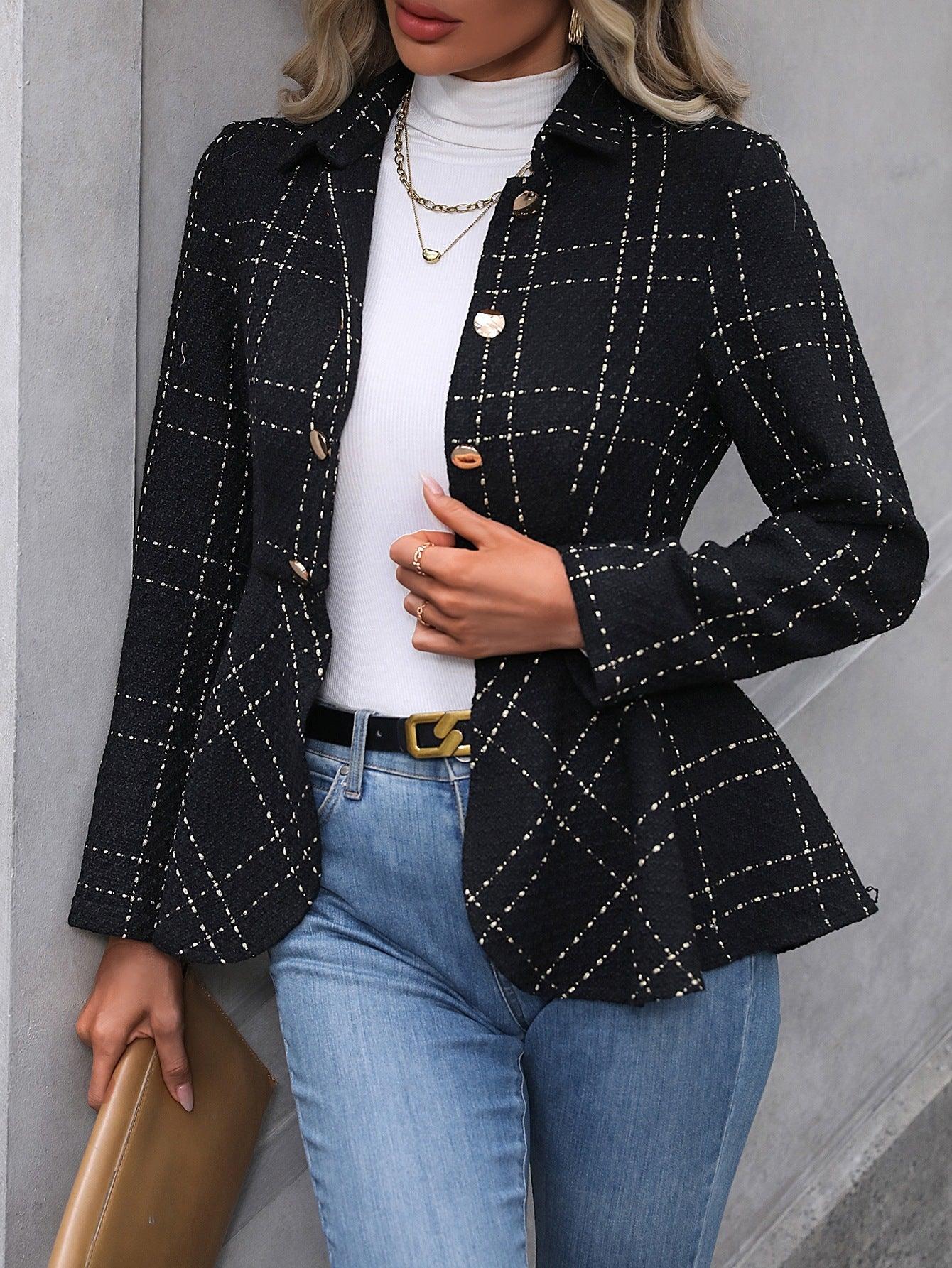 Women's Lapel Ruffled Slim Double-breasted Blazer - MAXIME