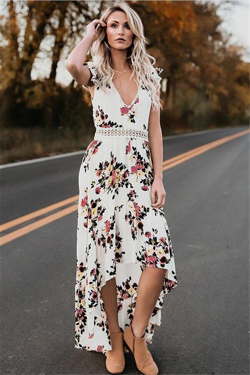 Sleeveless printing irregular dress - MAXIME