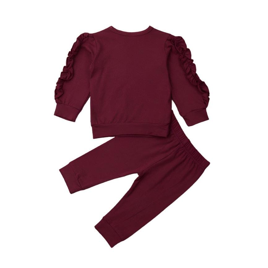 Baby Boys Girls Ruffles Jumper Solid Long Sleeve Sweatshirt Tops Pants - MAXIME