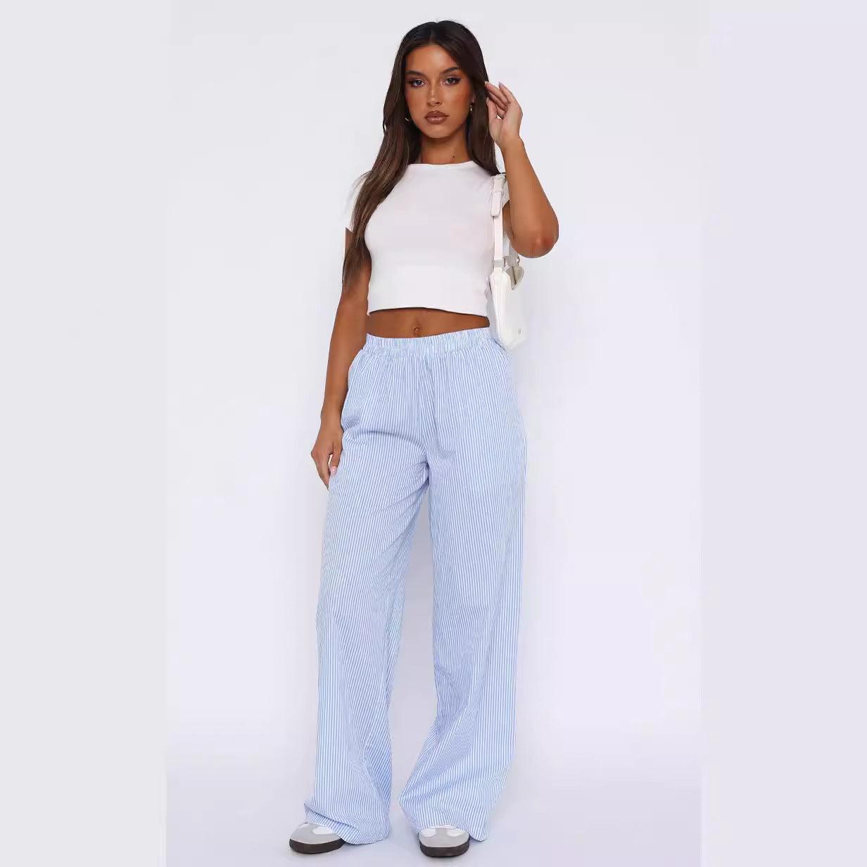 Casual Striped Trousers Wide Leg Pants - MAXIME