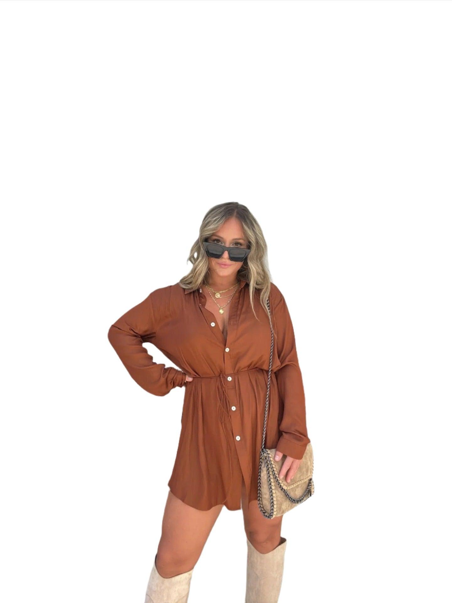 Women's Long Sleeve Jumpsuit Shirt Dress - MAXIME