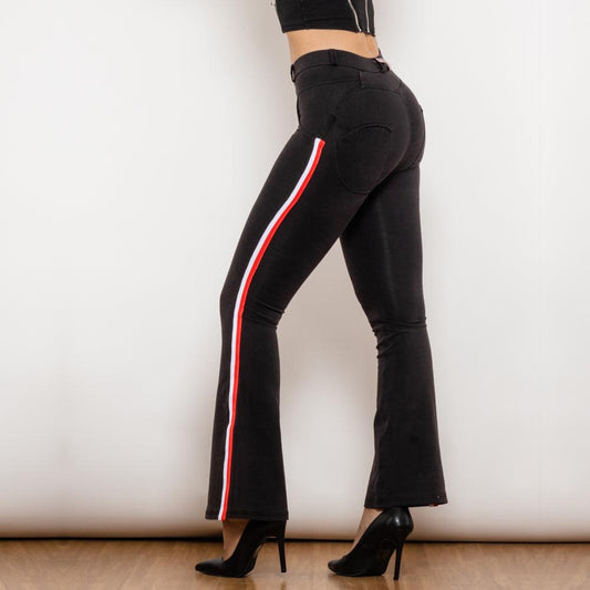 Melody Side Stripe Stretch Pants SlimBum Black Jeans - MAXIME