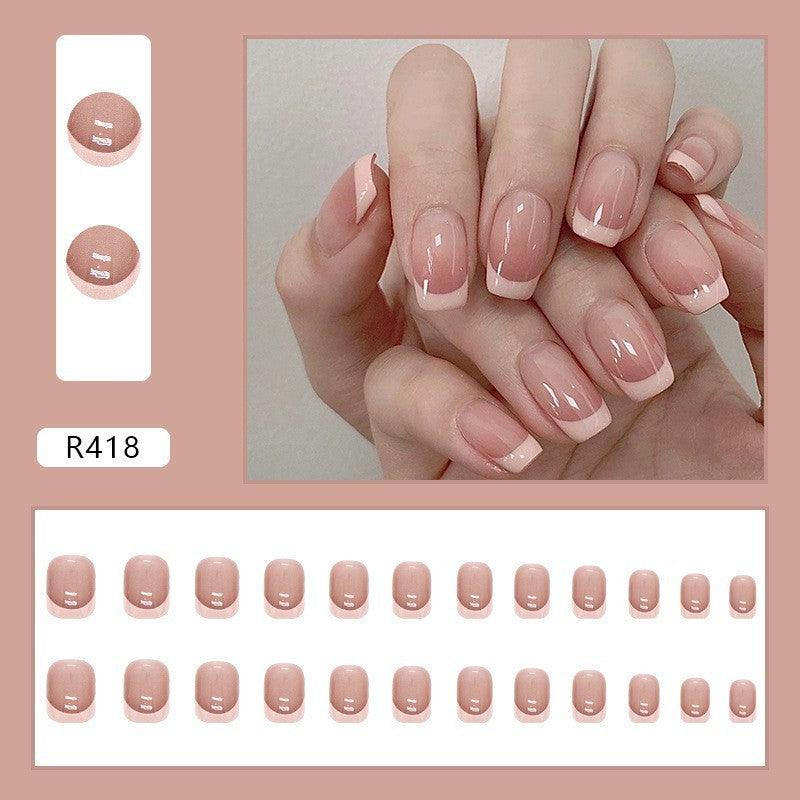 Oblique French Simple Wearing Manicure Finished Fake Nails - MAXIME