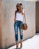 Stretch Jeans With Ripped Feet And Slimming - MAXIME