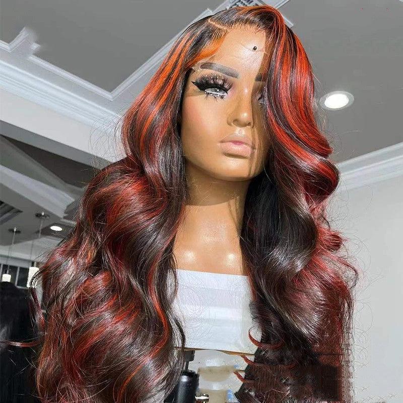 Lace Frontal Burgundy Highlight 13X4 4x4 Closure Wigs - MAXIME