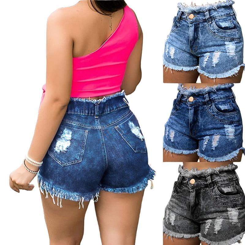 Tassel Torn Hole Women's Denim Shorts - MAXIME