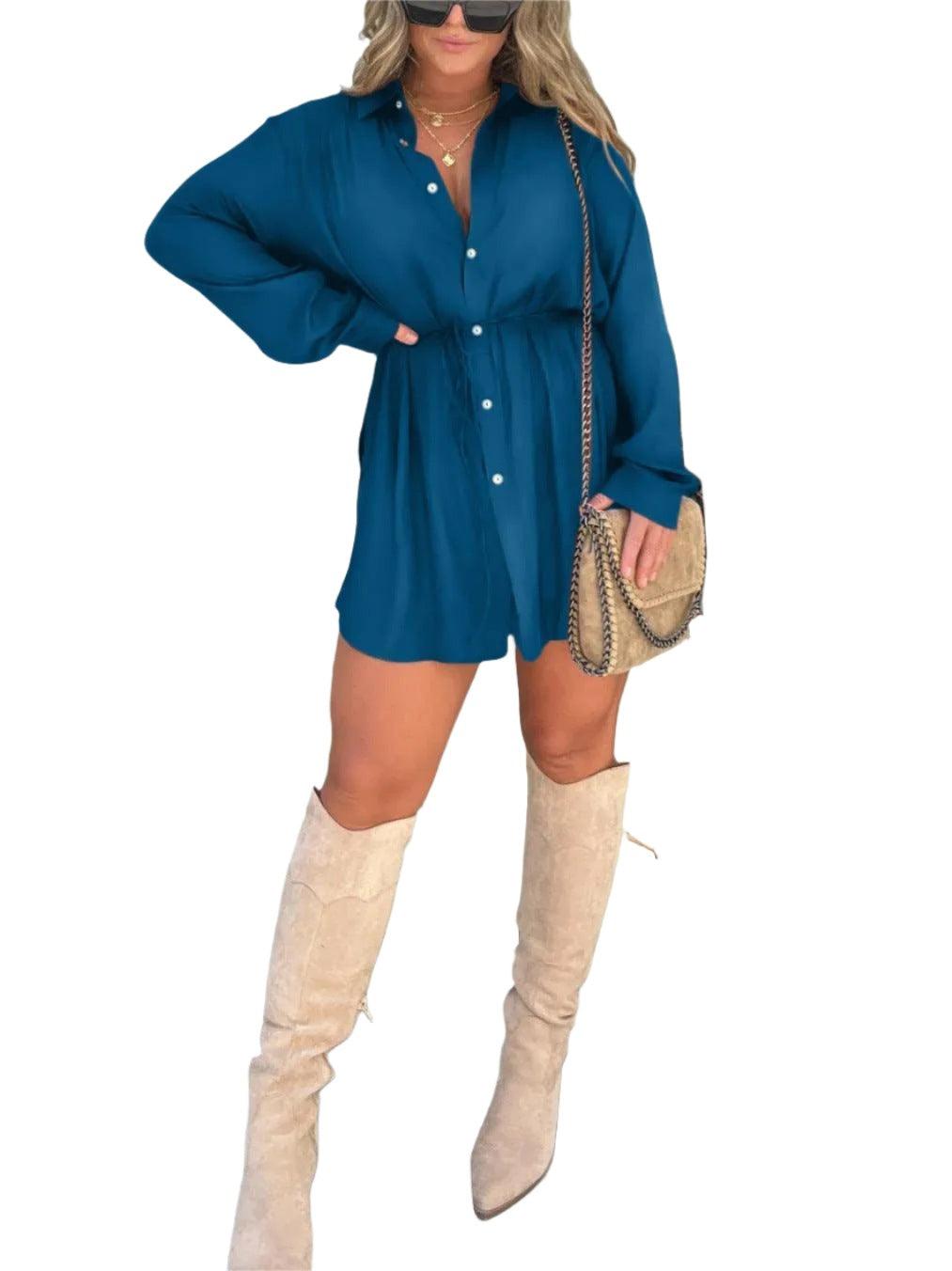 Women's Long Sleeve Jumpsuit Shirt Dress - MAXIME