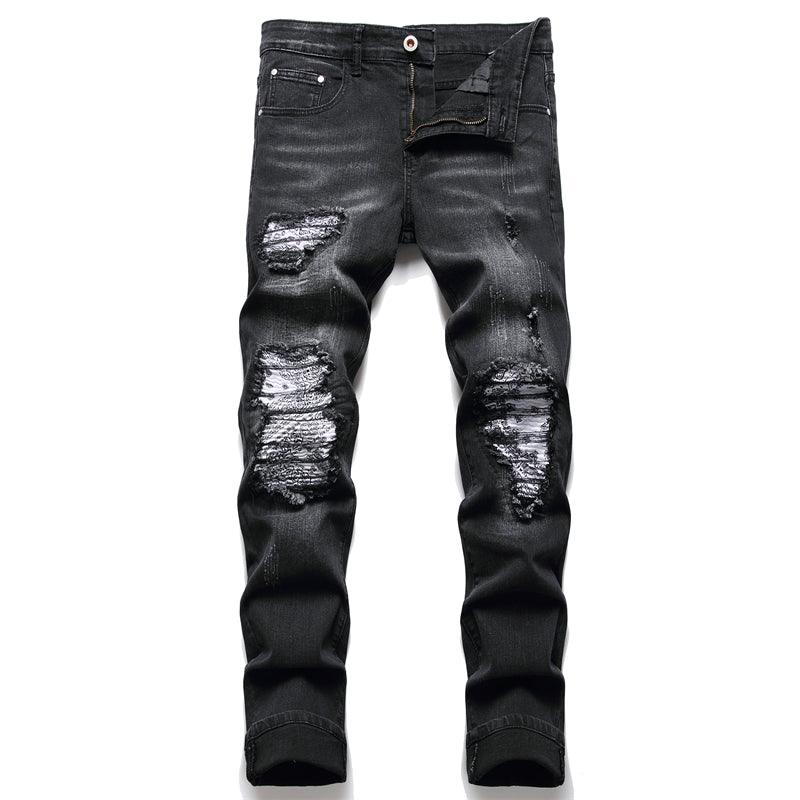 Men Biker Jeans Paisley Print Patch Casual Pants - MAXIME