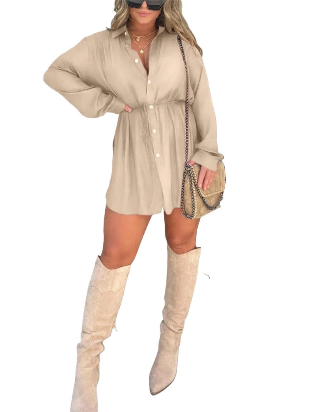 Women's Long Sleeve Jumpsuit Shirt Dress - MAXIME