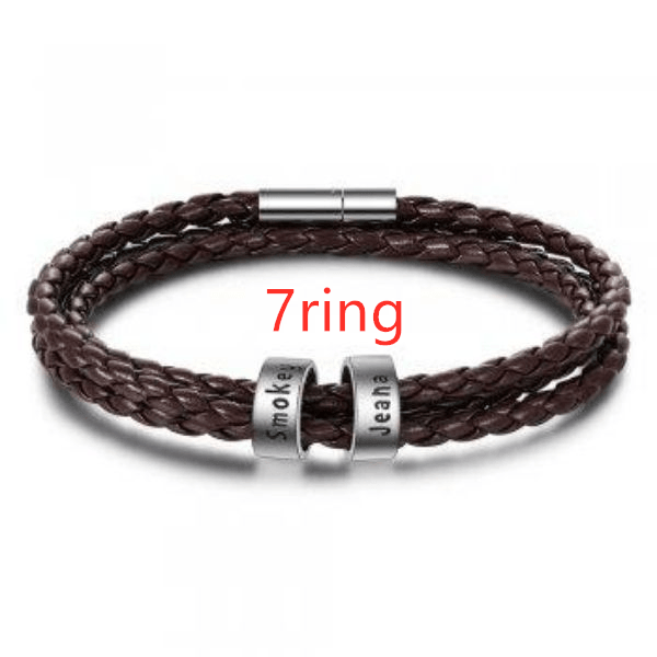 Personalized Mens Braided Genuine Leather Bracelet Stainless - MAXIME