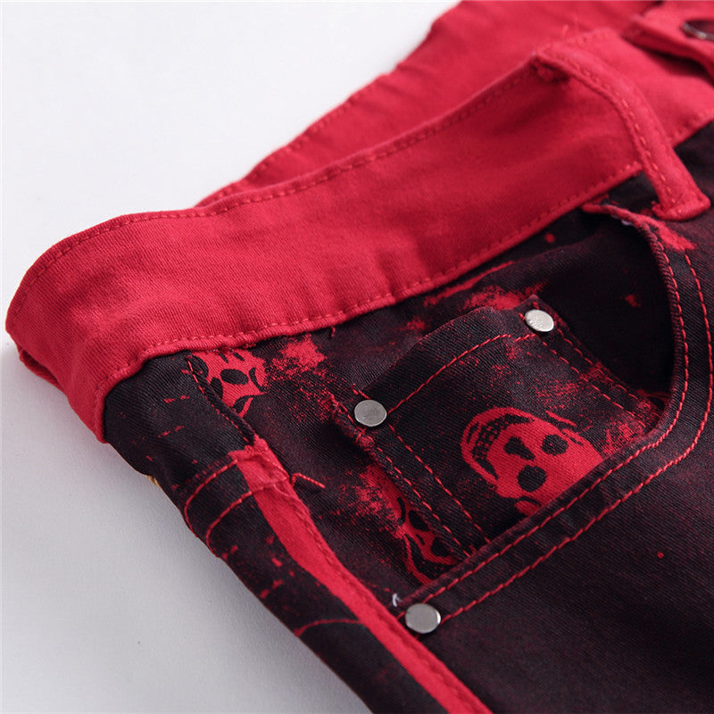 Skull red jeans men's casual jeans - MAXIME