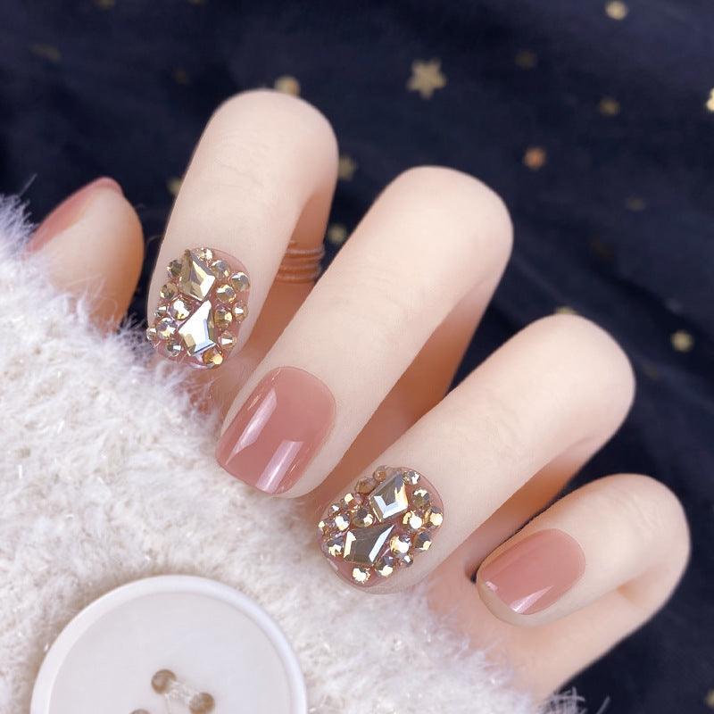 Champagne Gold Full Diamond Manicure Patches Wearing Nails Finished - MAXIME