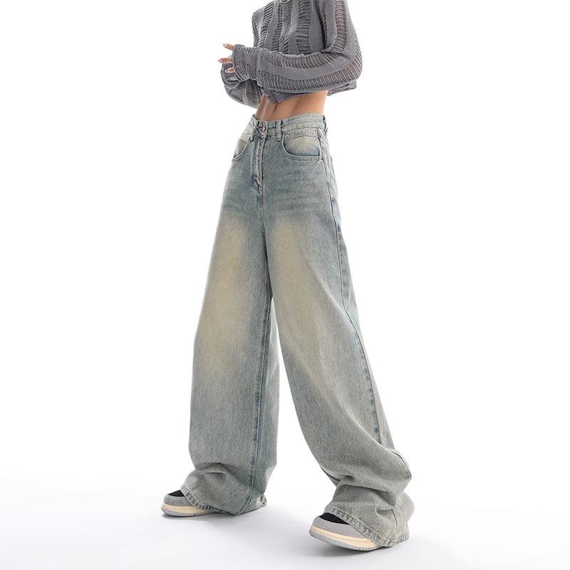 Retro Denim Style Loose Slimming Mop Wide Leg Pants - MAXIME