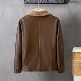 Leather Lapel Fleece Padded Coat - MAXIME