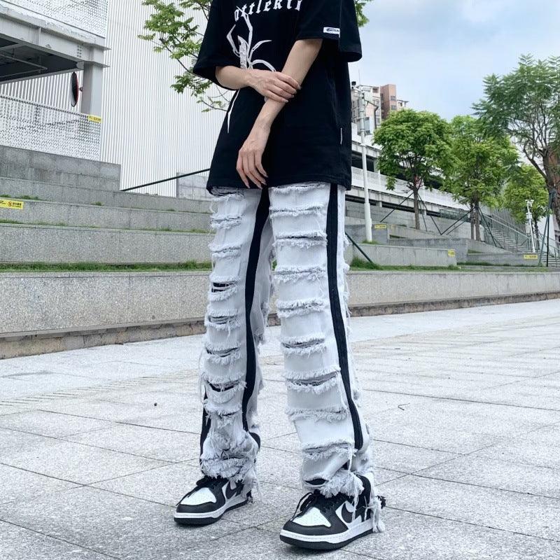 Ripped Jeans Street Straight Casual Versatile Trousers Men - MAXIME