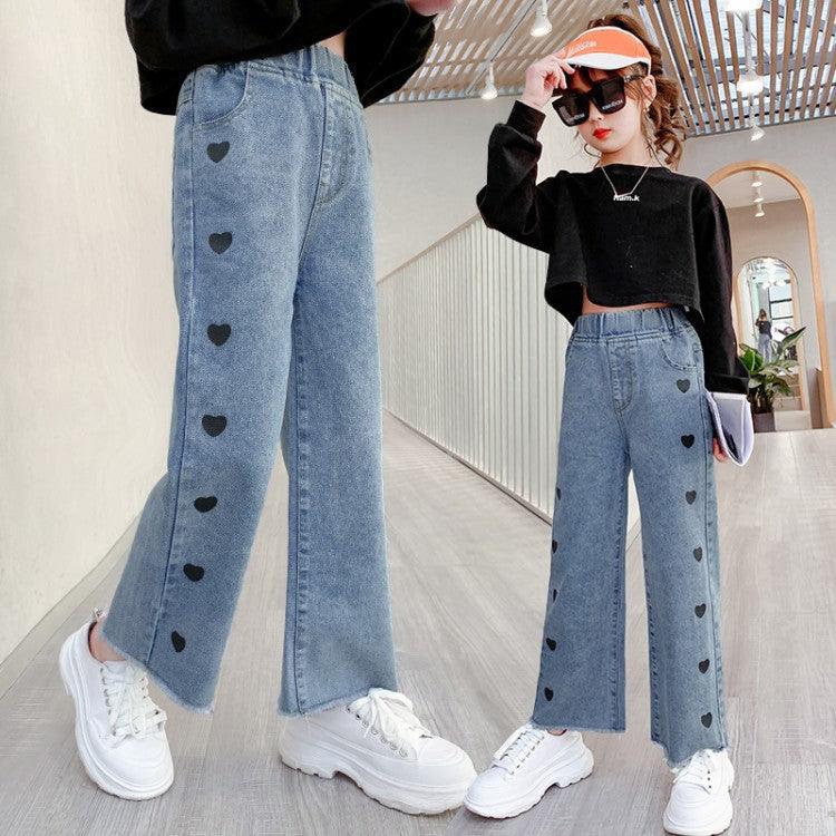 Maxime Girls Denim Funky Casual Love Wide Leg Pants - MAXIME