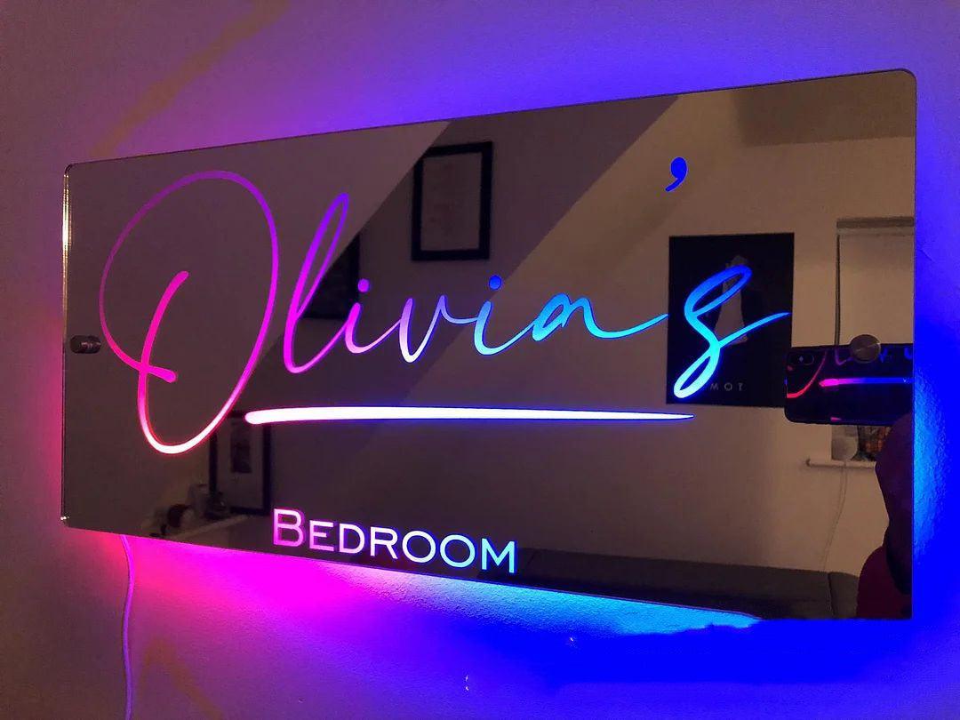 Personalized Name Mirror Light For Bedroom LED Light Up Mirror For Wall Custom Photo - MAXIME