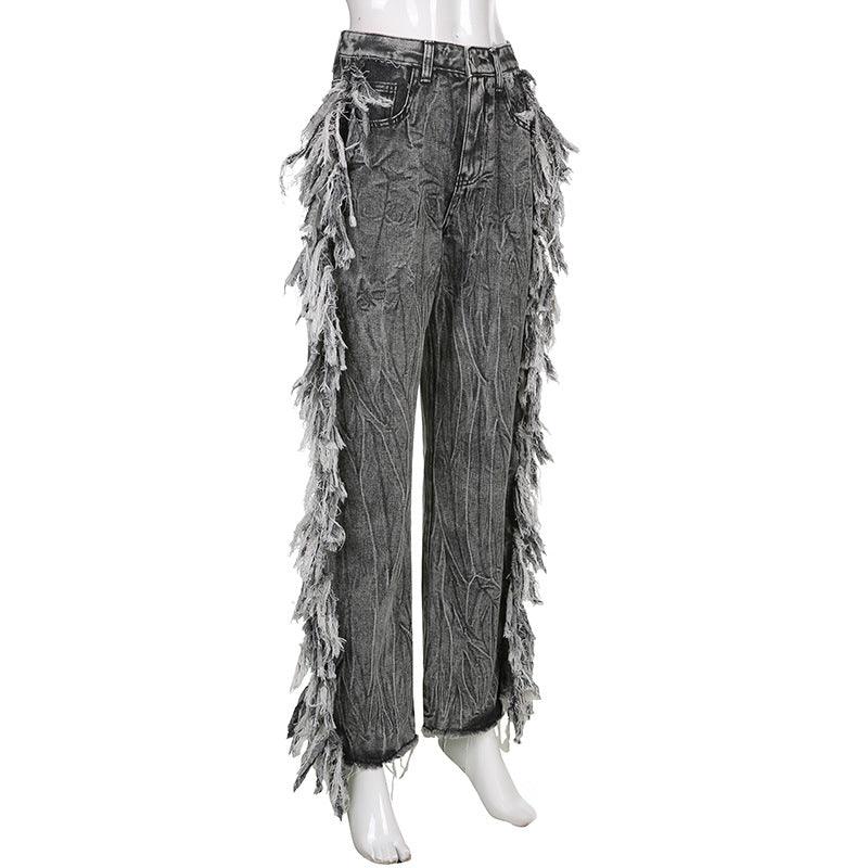 Ladies Gray Raw Edge Tie-Dye Jeans - MAXIME