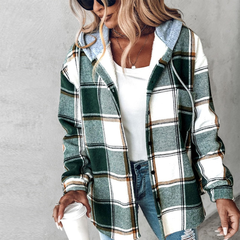 Maxime Wear Solid Color Plaid Hooded Jacket - MAXIME